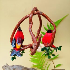 Enfeite Suspenso Rústico Passarinhos com Ninho no Cipó