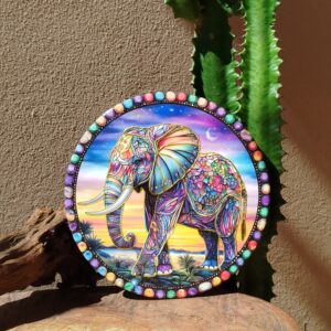 Quadro de Porcelana em Alto Relevo | Elefante no Luar