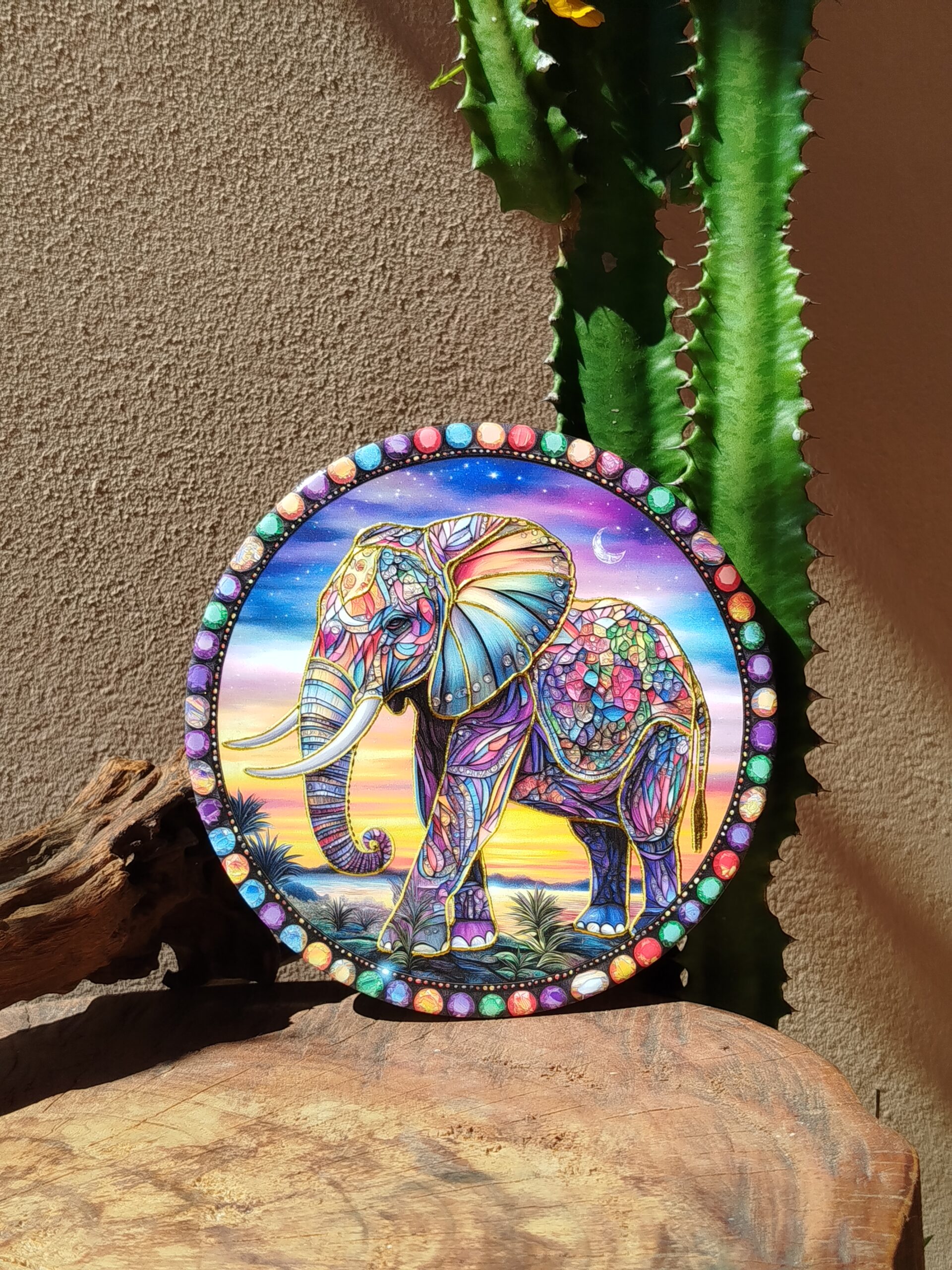 Quadro de Porcelana em Alto Relevo | Elefante no Luar
