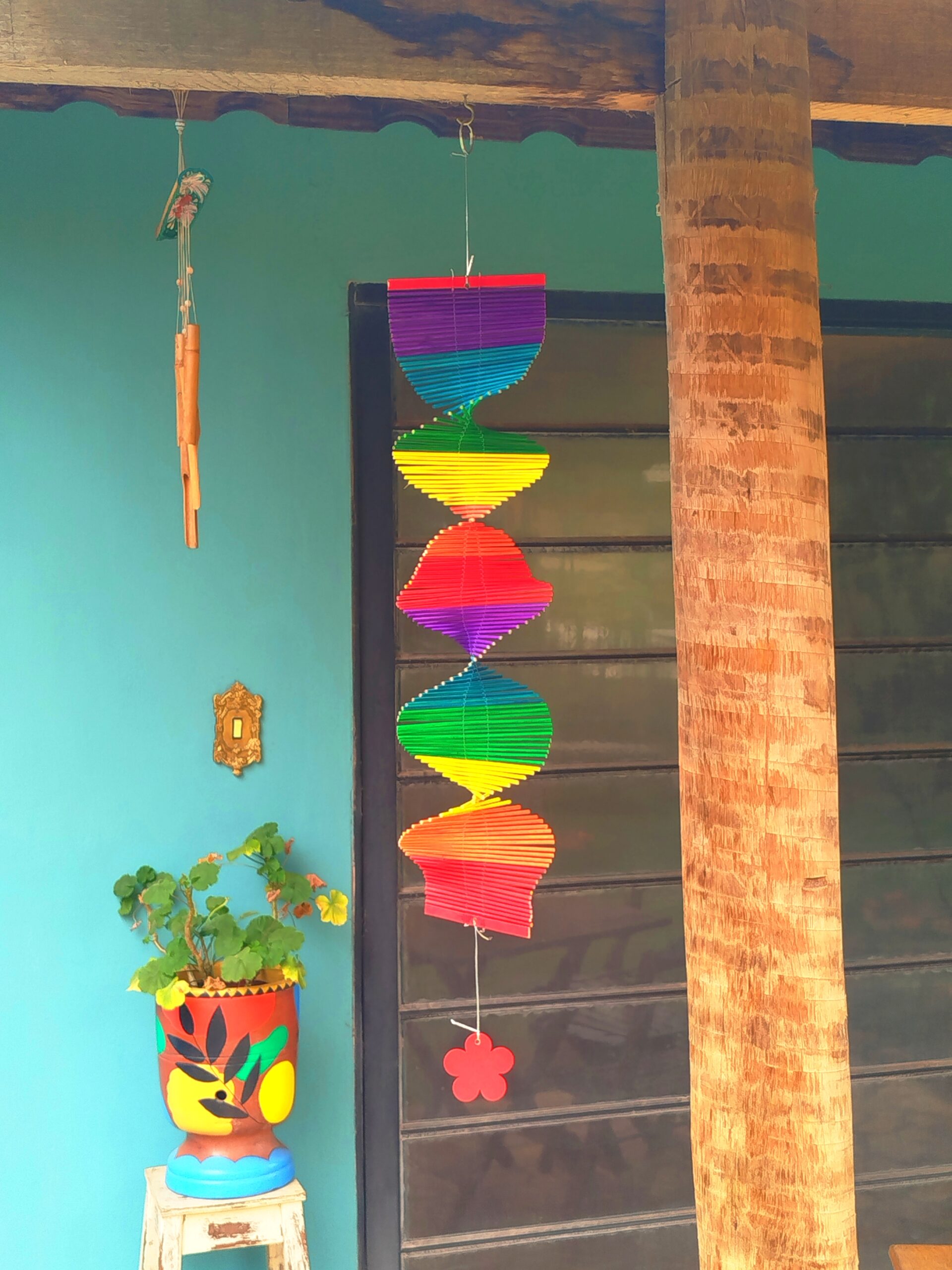 Mobile Arco Íris Mensageiro dos Ventos | Catavento Espiral de Bambu